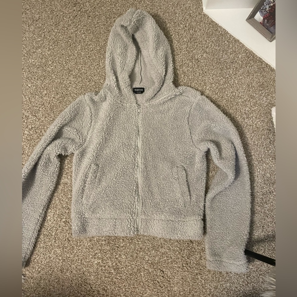 NWOT Medium Gray BEBE Teddy Zip-up Sweatshirt